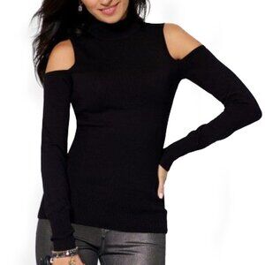 Cache Cold Shoulder Black Turtleneck Sweater Size Medium